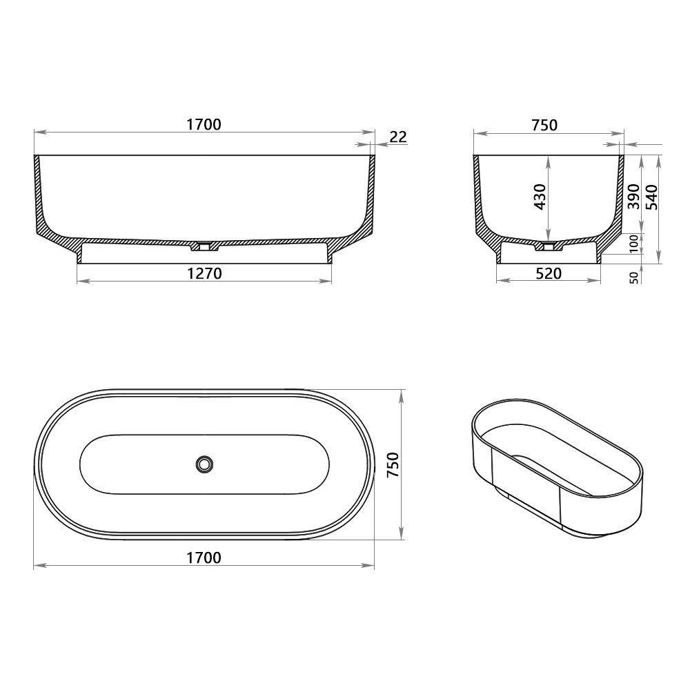 KT‑8217R Transparent Resin Freestanding Tub in Tangerine