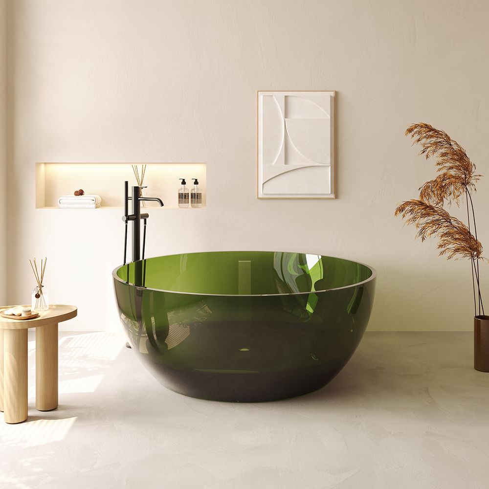 KT-8201R Transparent Resin Freestanding Tub – Jade Green Round Design