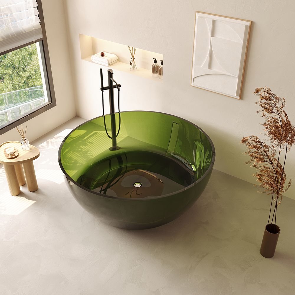 KT-8201R Transparent Resin Freestanding Tub – Jade Green Round Design