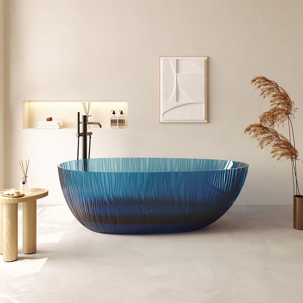 KT-8415R Lake Blue High Transparent Resin Freestanding Bathtub
