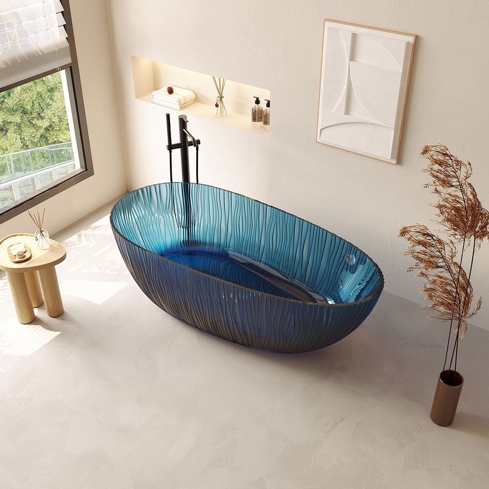 KT-8415R Lake Blue High Transparent Resin Freestanding Bathtub