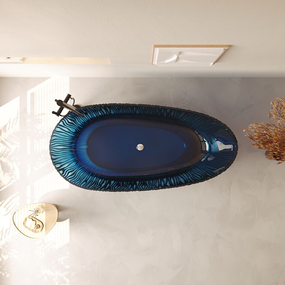 KT-8415R Lake Blue High Transparent Resin Freestanding Bathtub