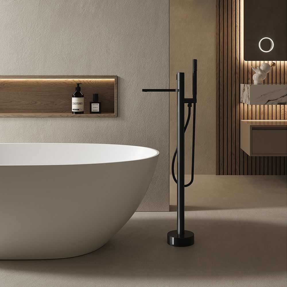 KT-81001 Matt Black Brass Bathtub Faucets Free Standing Bath Taps