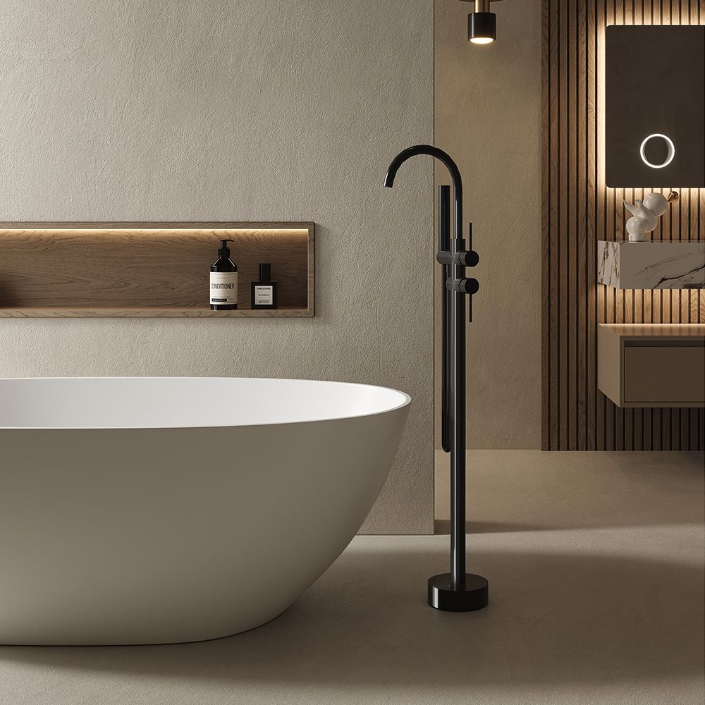 KT-61005 Matt Black Brass Tub Faucet With Hand Shower