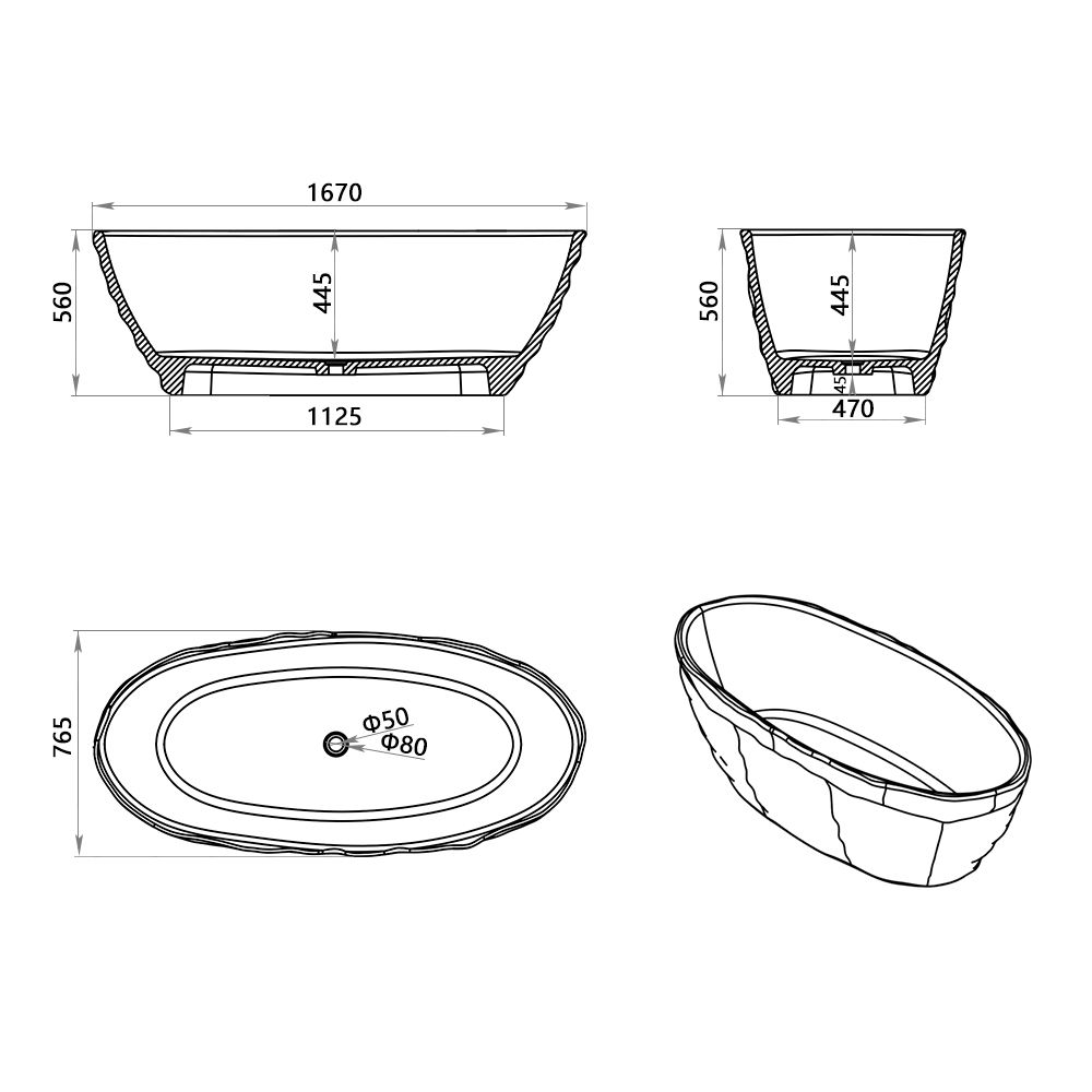 KT-8119R Transparent Resin Freestanding Tub with Wave Texture – Stylish and Durable Bathroom Fixture