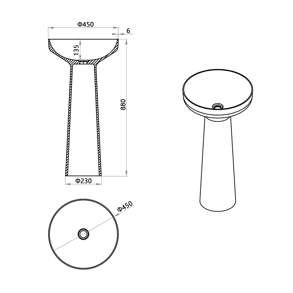 KT-3020 Artificial Stone Pedestal Wash Basin