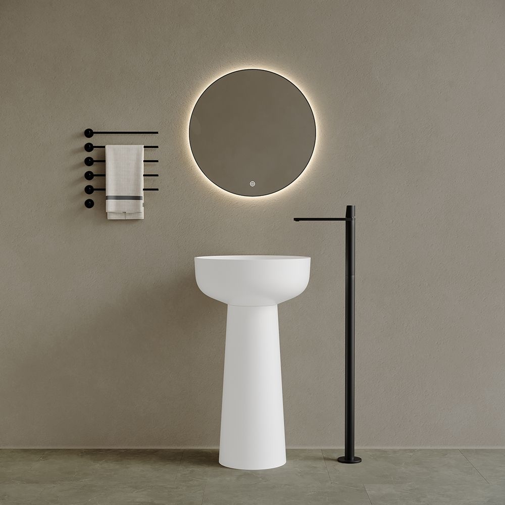 KT‑3033 Resin Stone Round Freestanding Pedestal Sink