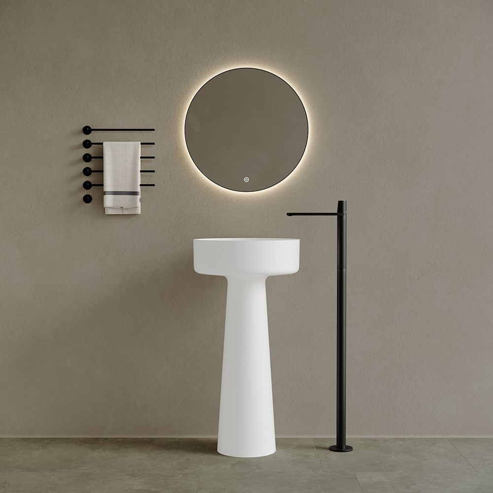 KT-3040 Round Solid Surface Pedestal Basin with Funnel Shape Design