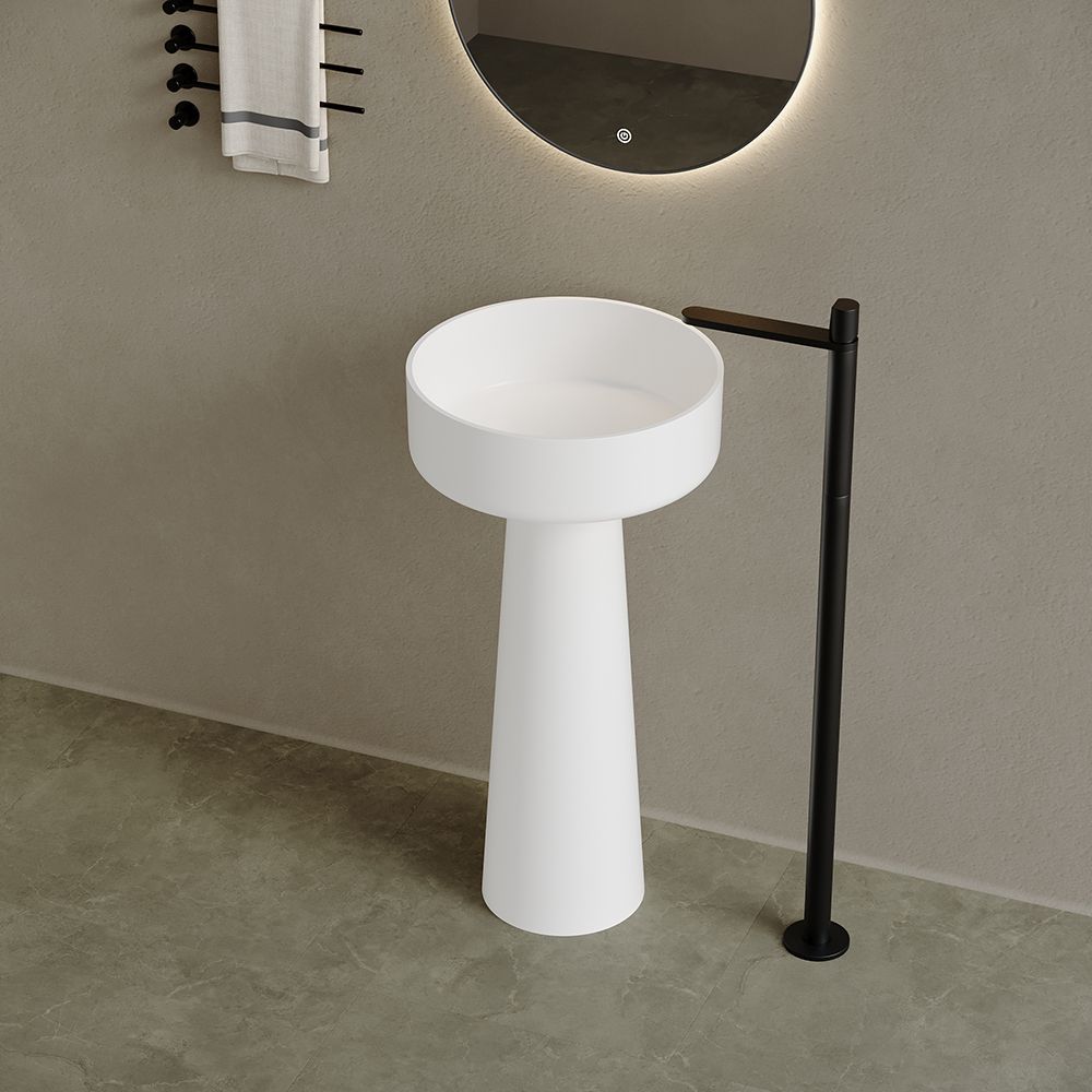 KT-3040 Round Solid Surface Pedestal Basin with Funnel Shape Design