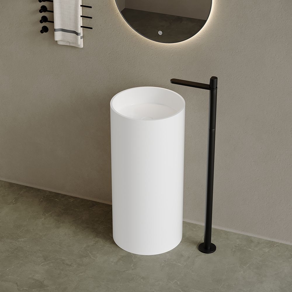 KT-6602 Resin Stone Solid Surface Round Pedestal Sink