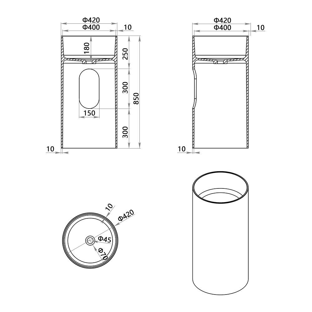 KT-6602 Resin Stone Solid Surface Round Pedestal Sink