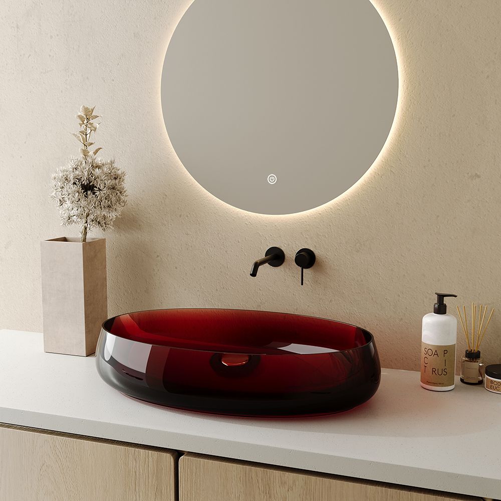 KT-2006R Transparent Oval Countertop Wash Basin Resin Vessel Sink