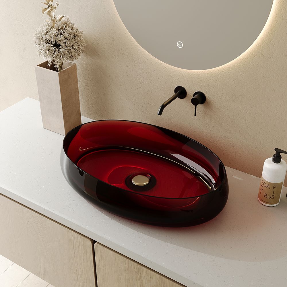 KT-2006R Transparent Oval Countertop Wash Basin Resin Vessel Sink