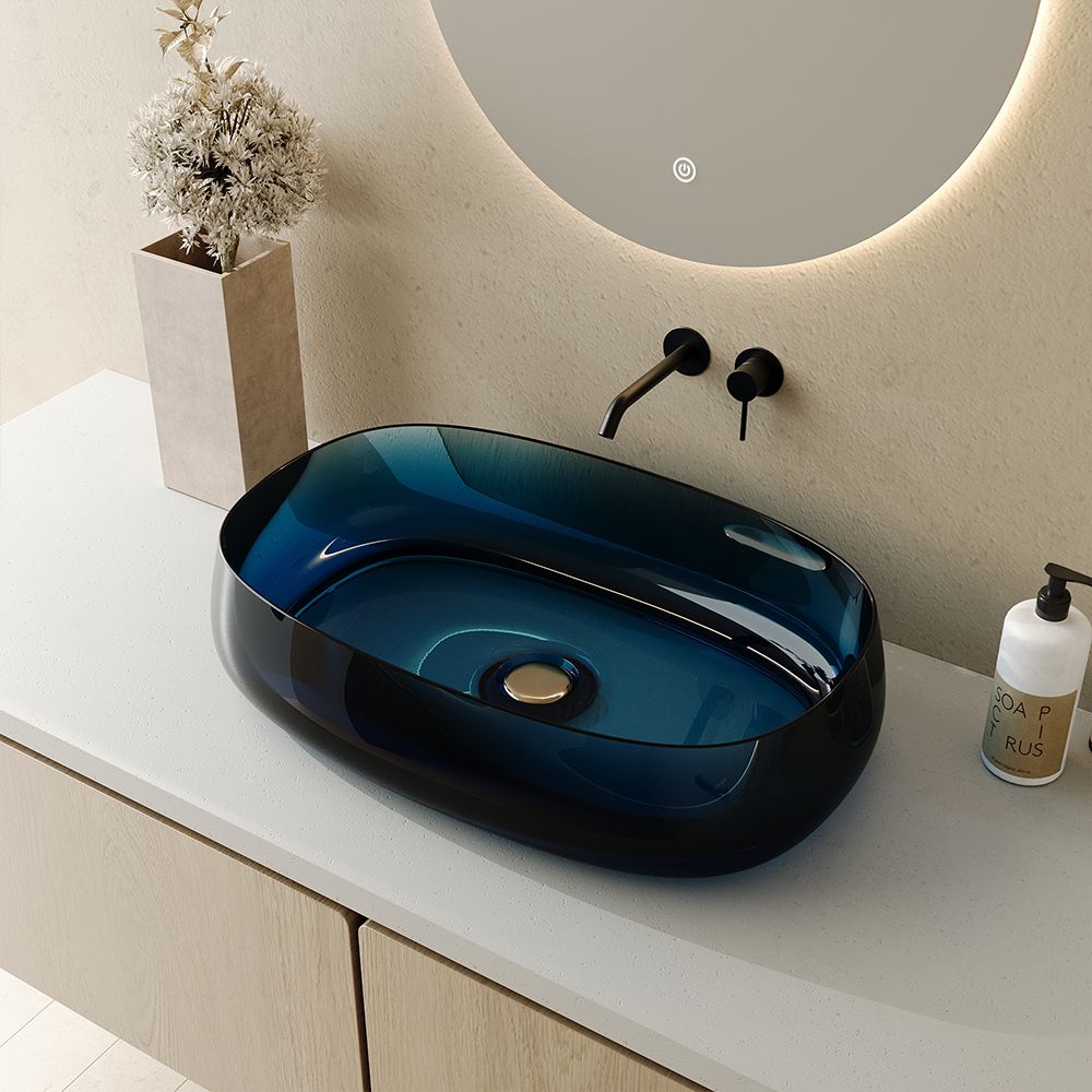 KT-2007R Transparent Modern Vessel Sink Slim Countertop Basin