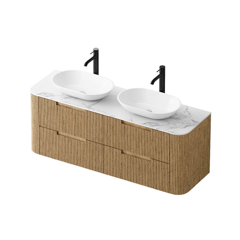 KT-BC2506 Multi-layer solid wood hanging bathroom cabinet with integrated ceramic basin