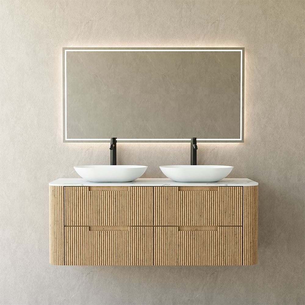 KT-BC2506 Multi-layer solid wood hanging bathroom cabinet with integrated ceramic basin