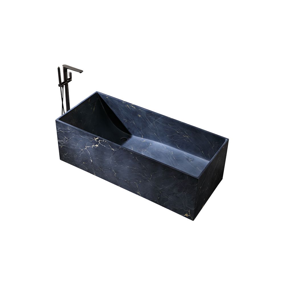 KT-8109M Blue Patterned Resin Stone Freestanding Bathtub – Rectangular Design with Marble Effect