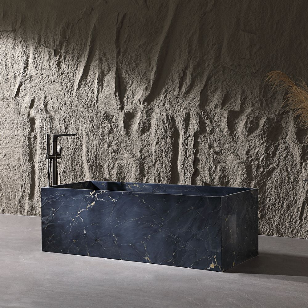 KT-8109M Blue Patterned Resin Stone Freestanding Bathtub – Rectangular Design with Marble Effect