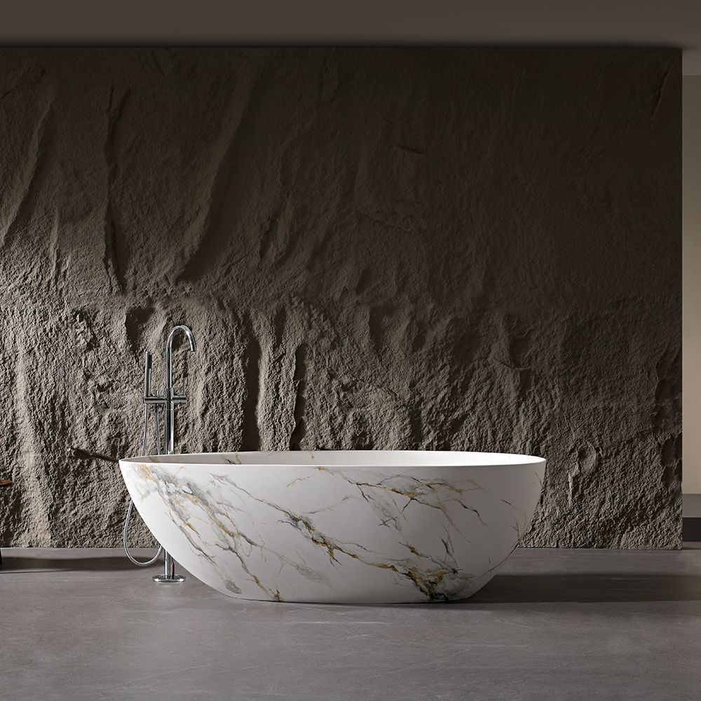 KT-8209M Oval Patterned Resin Stone Freestanding Bathtub – Customizable Color & Marble Texture