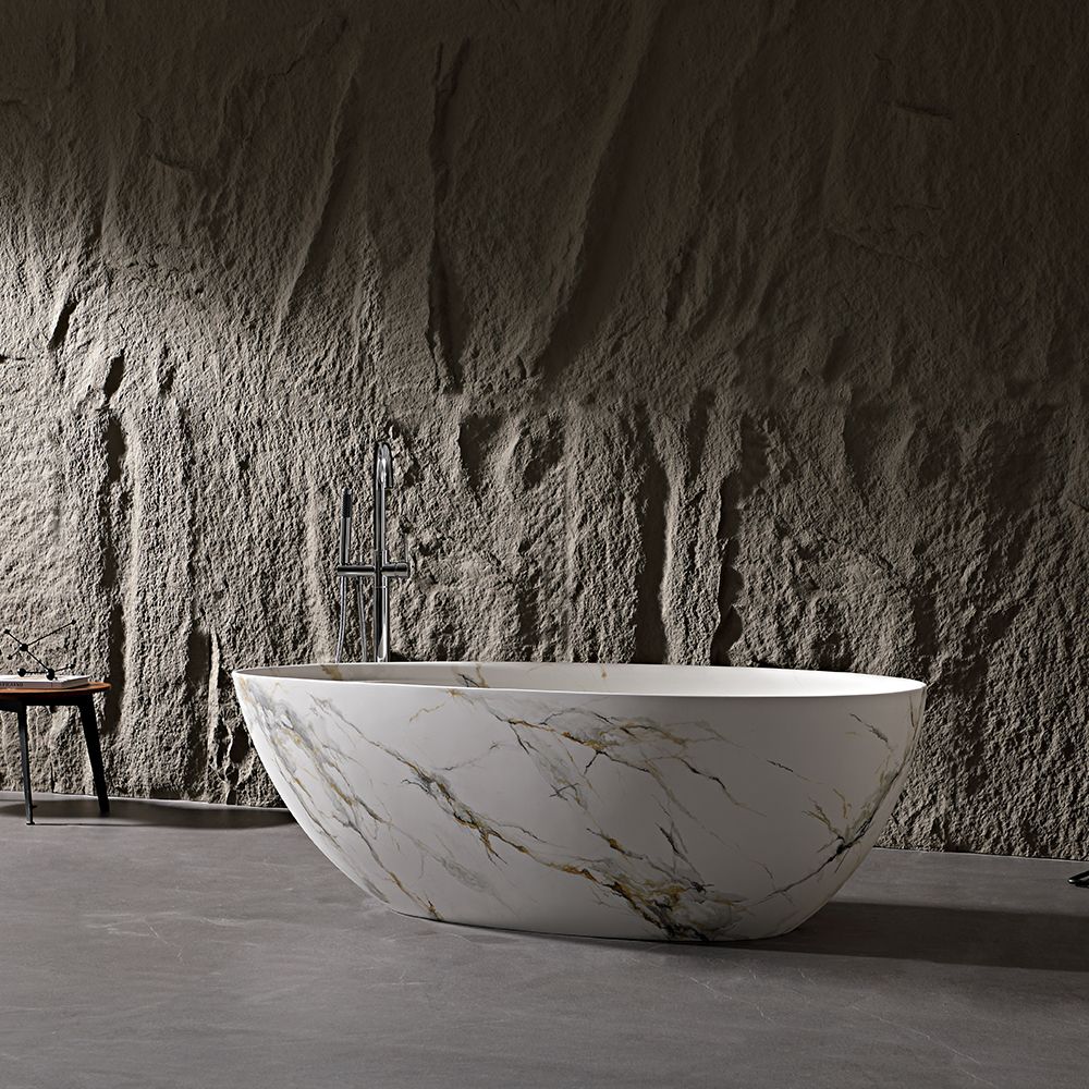 KT-8209M Oval Patterned Resin Stone Freestanding Bathtub – Customizable Color & Marble Texture
