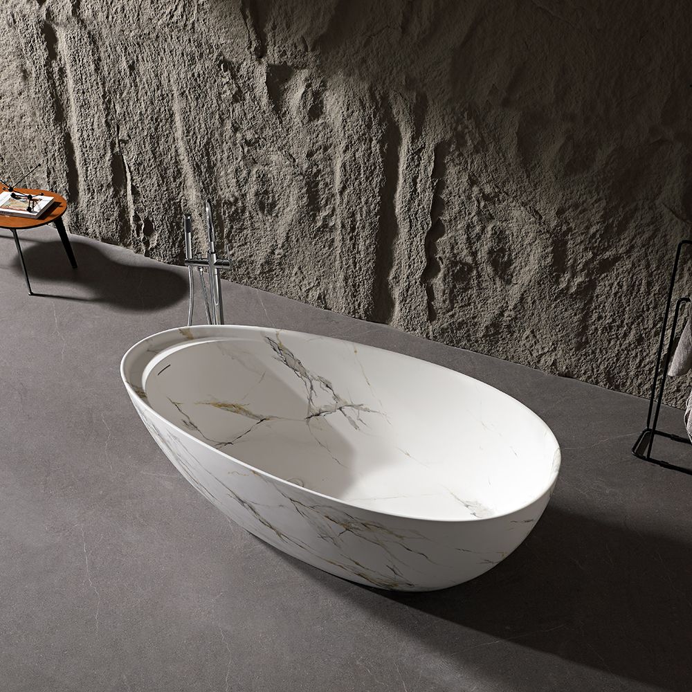KT-8209M Oval Patterned Resin Stone Freestanding Bathtub – Customizable Color & Marble Texture