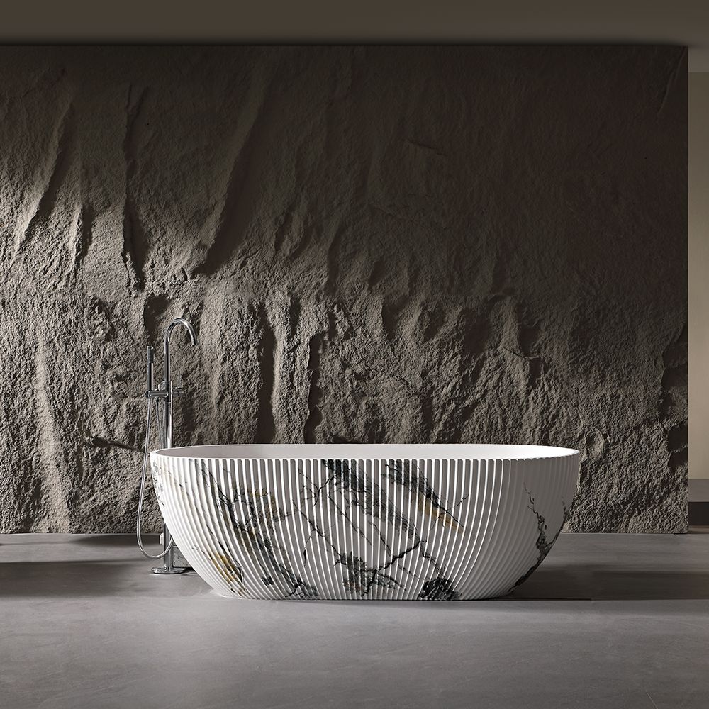 KT-8225M Oval Patterned Resin Stone Freestanding Bathtub