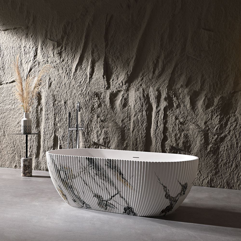 KT-8225M Oval Patterned Resin Stone Freestanding Bathtub