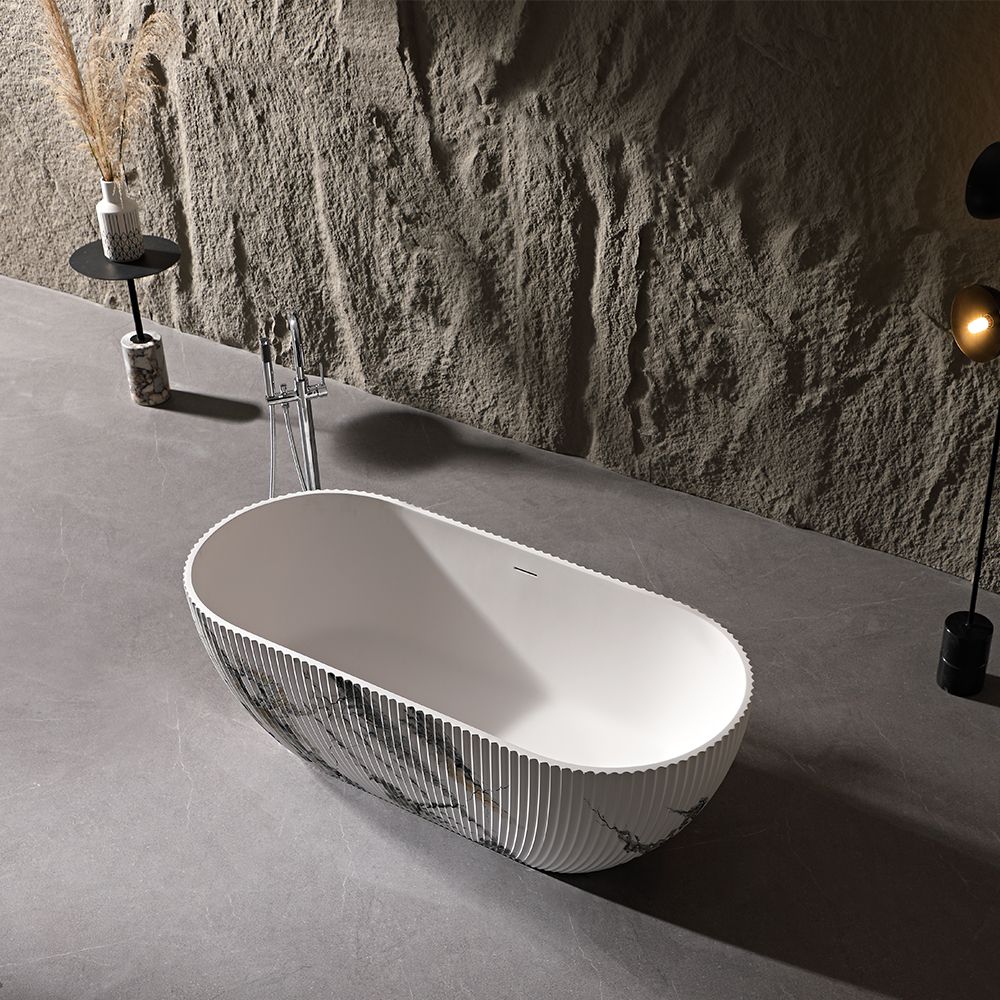 KT-8225M Oval Patterned Resin Stone Freestanding Bathtub