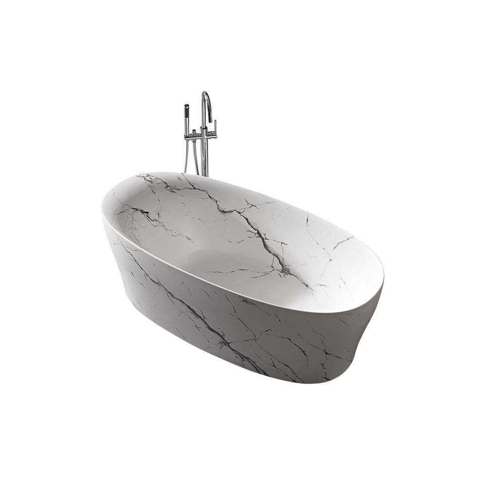 KT-8226M Oval Patterned Resin Stone Freestanding Bathtub – Artistic Marble Effect Design