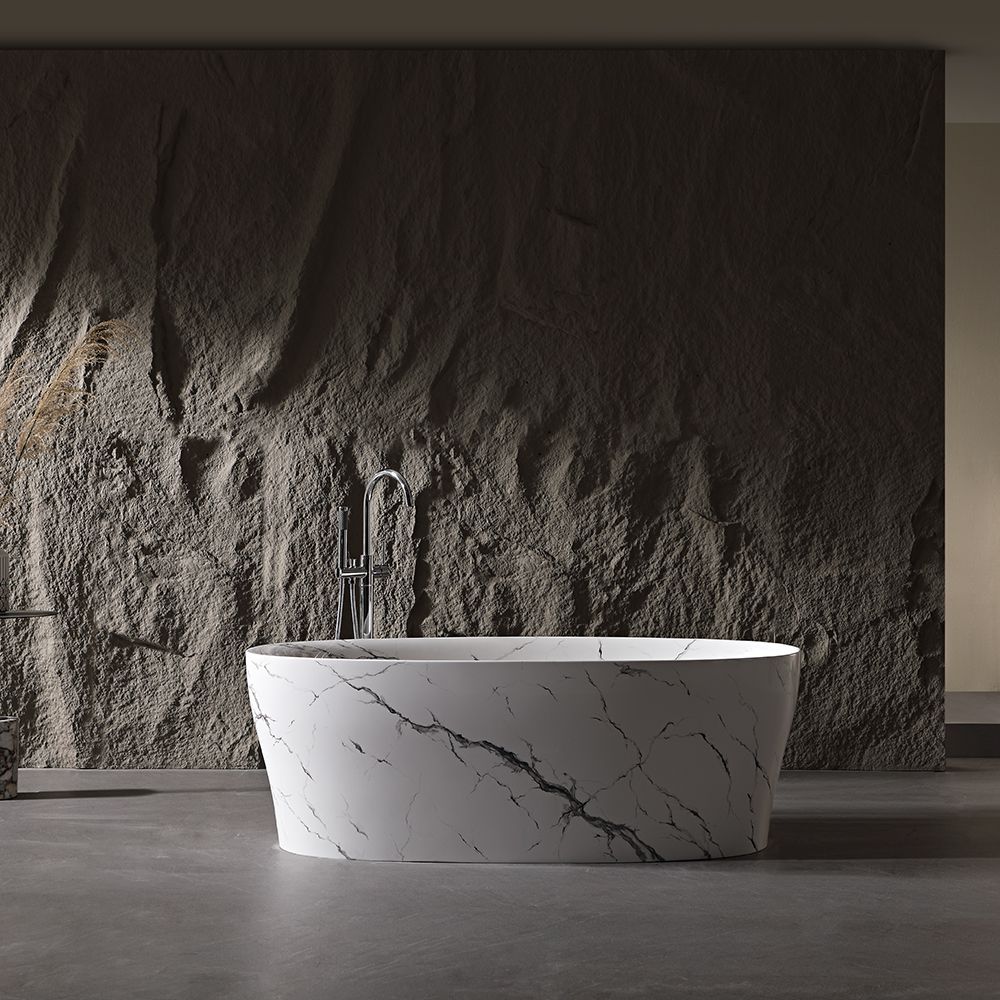 KT-8226M Oval Patterned Resin Stone Freestanding Bathtub – Artistic Marble Effect Design