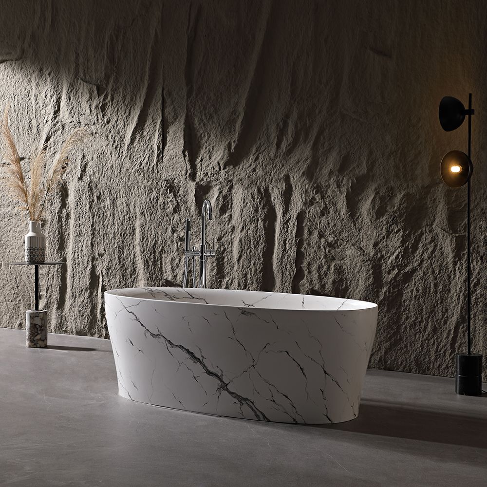 KT-8226M Oval Patterned Resin Stone Freestanding Bathtub – Artistic Marble Effect Design