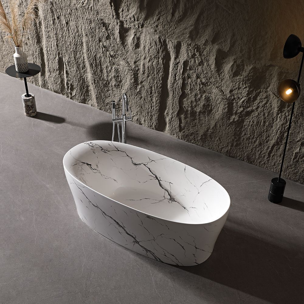KT-8226M Oval Patterned Resin Stone Freestanding Bathtub – Artistic Marble Effect Design
