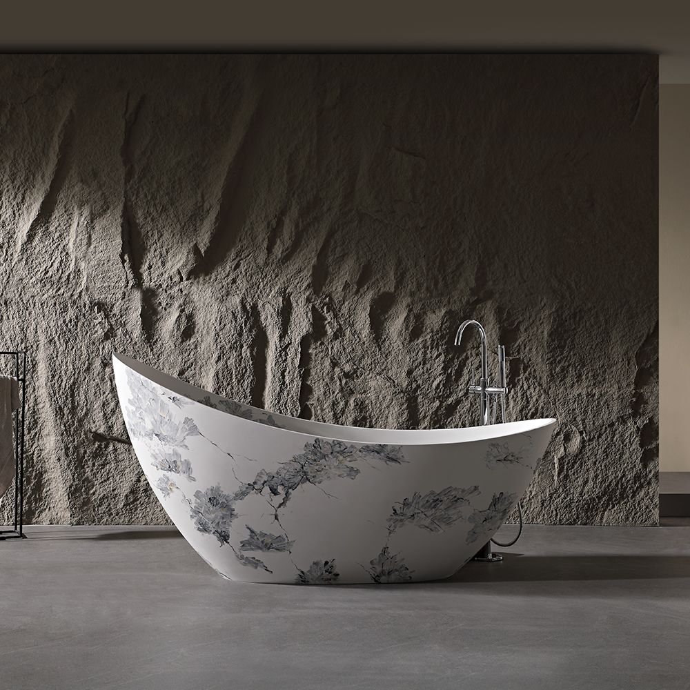 KT-8227M Track-inspired Patterned Artificial Stone Freestanding Bathtub
