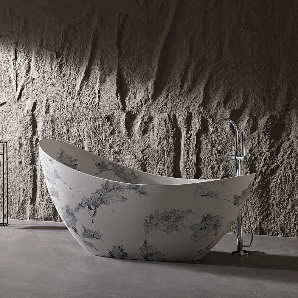 KT-8227M Track-inspired Patterned Artificial Stone Freestanding Bathtub