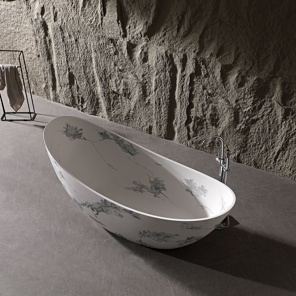 KT-8227M Track-inspired Patterned Artificial Stone Freestanding Bathtub