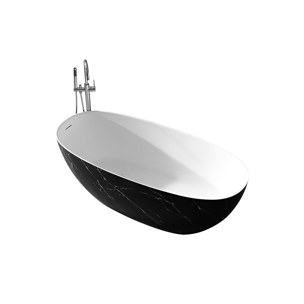KT-8228M Oval Black Patterned Resin Stone Freestanding Bathtub