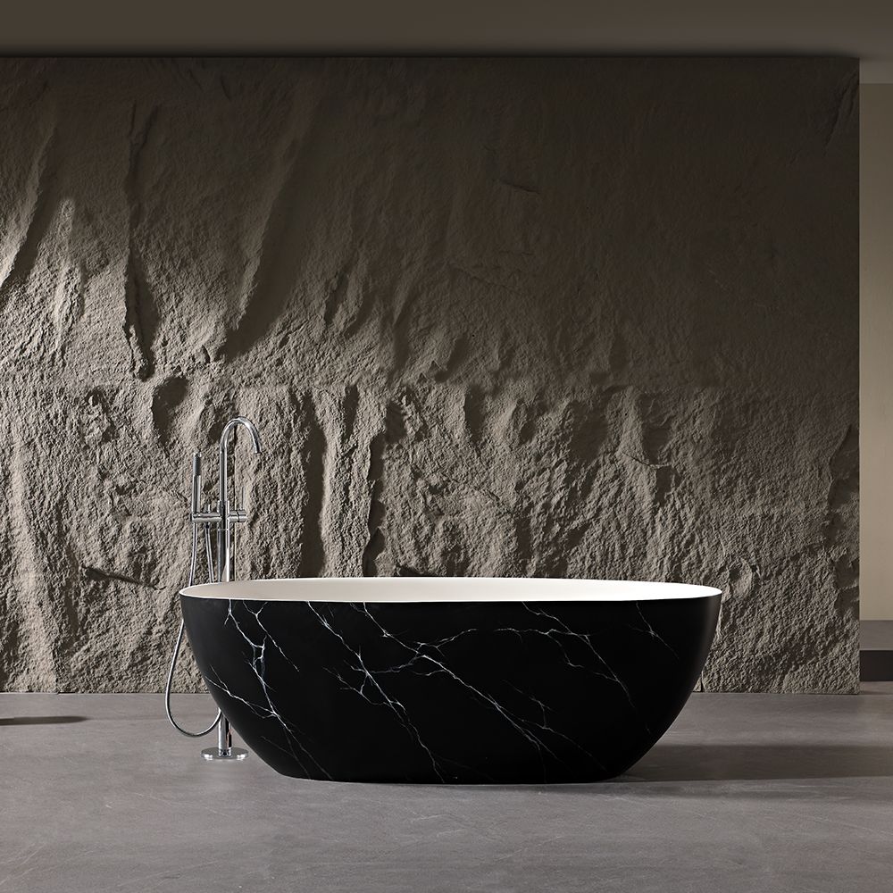 KT-8228M Oval Black Patterned Resin Stone Freestanding Bathtub