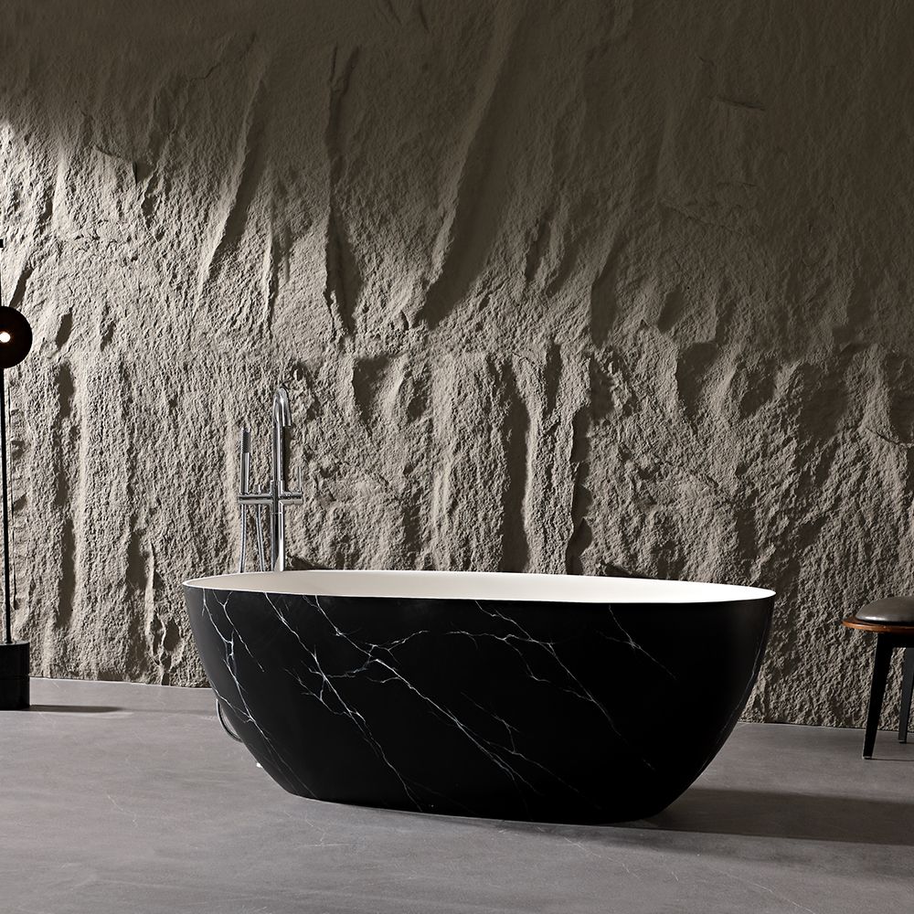 KT-8228M Oval Black Patterned Resin Stone Freestanding Bathtub