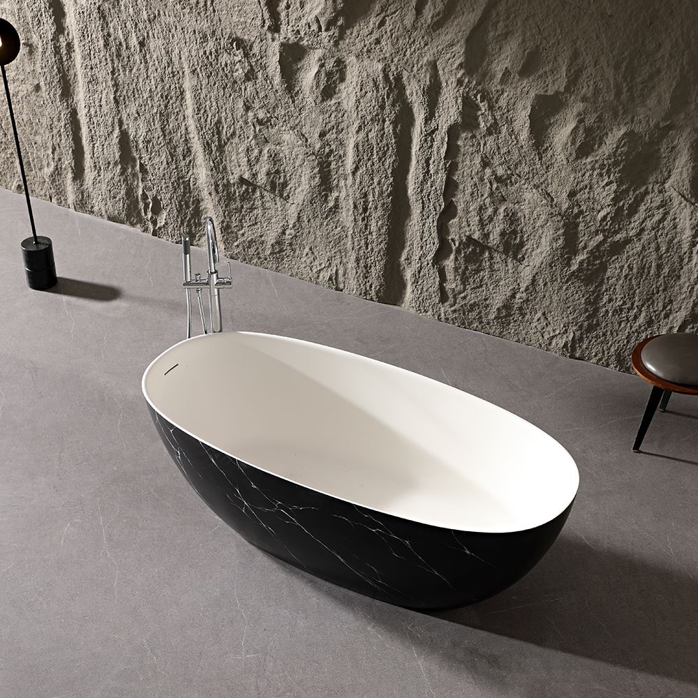 KT-8228M Oval Black Patterned Resin Stone Freestanding Bathtub