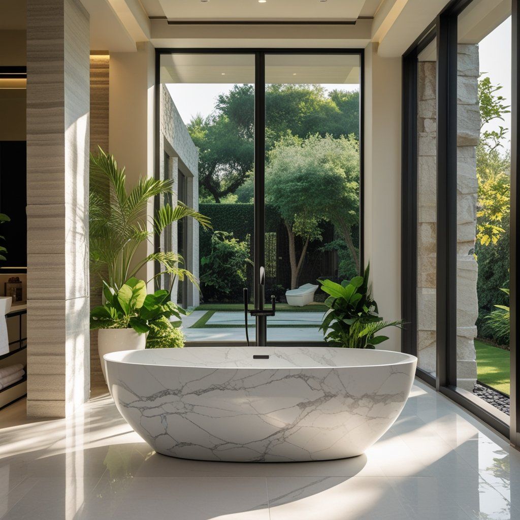 High-End Bathroom Trends: Marble-Texture Solid Surface Bathtubs