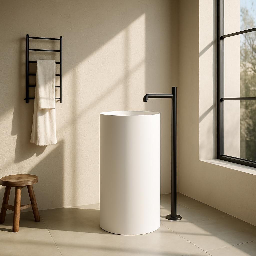 Solid Surface Pedestal Basin Combines Aesthetics With Practicality For Modern Bathrooms