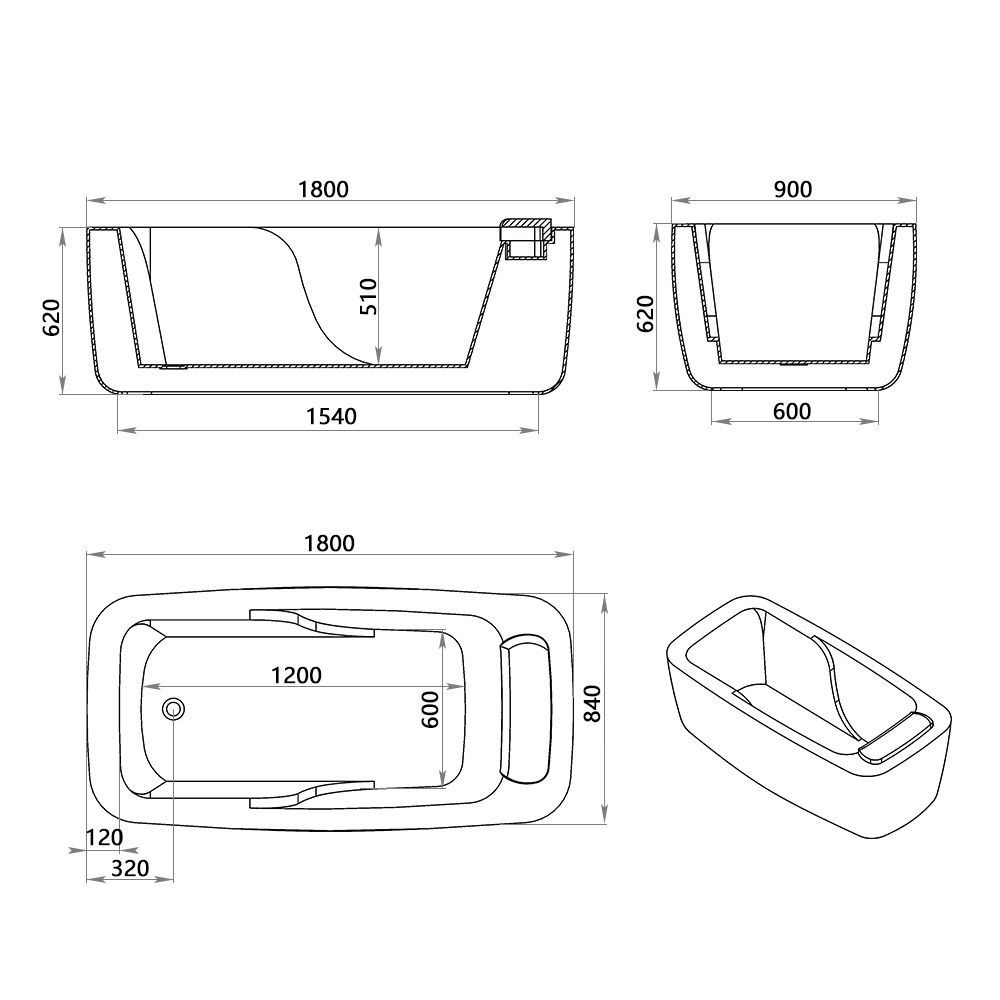 KT-8059 Freestanding Massage Bathtub