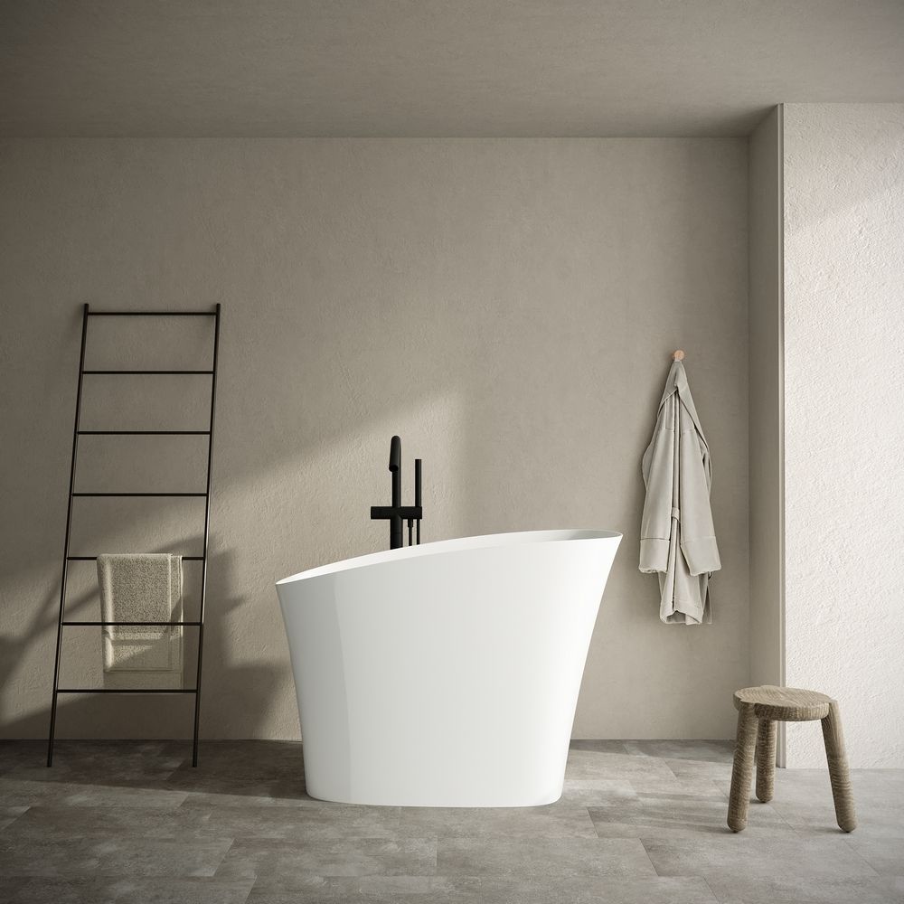 KT-8401 Minimalist Slant-Cut Solid Surface Freestanding Bathtub