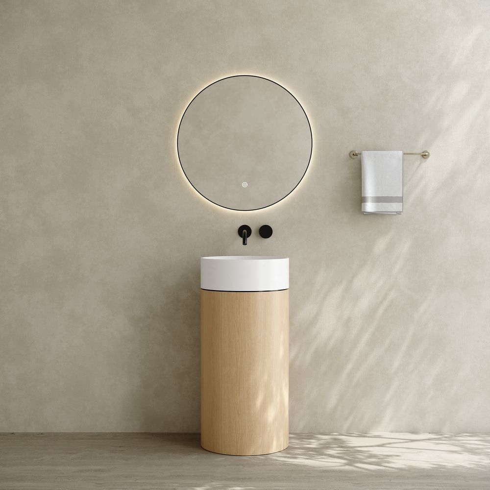 6401 Wood-Grain Solid Surface Basin with Solid Wood Pedestal