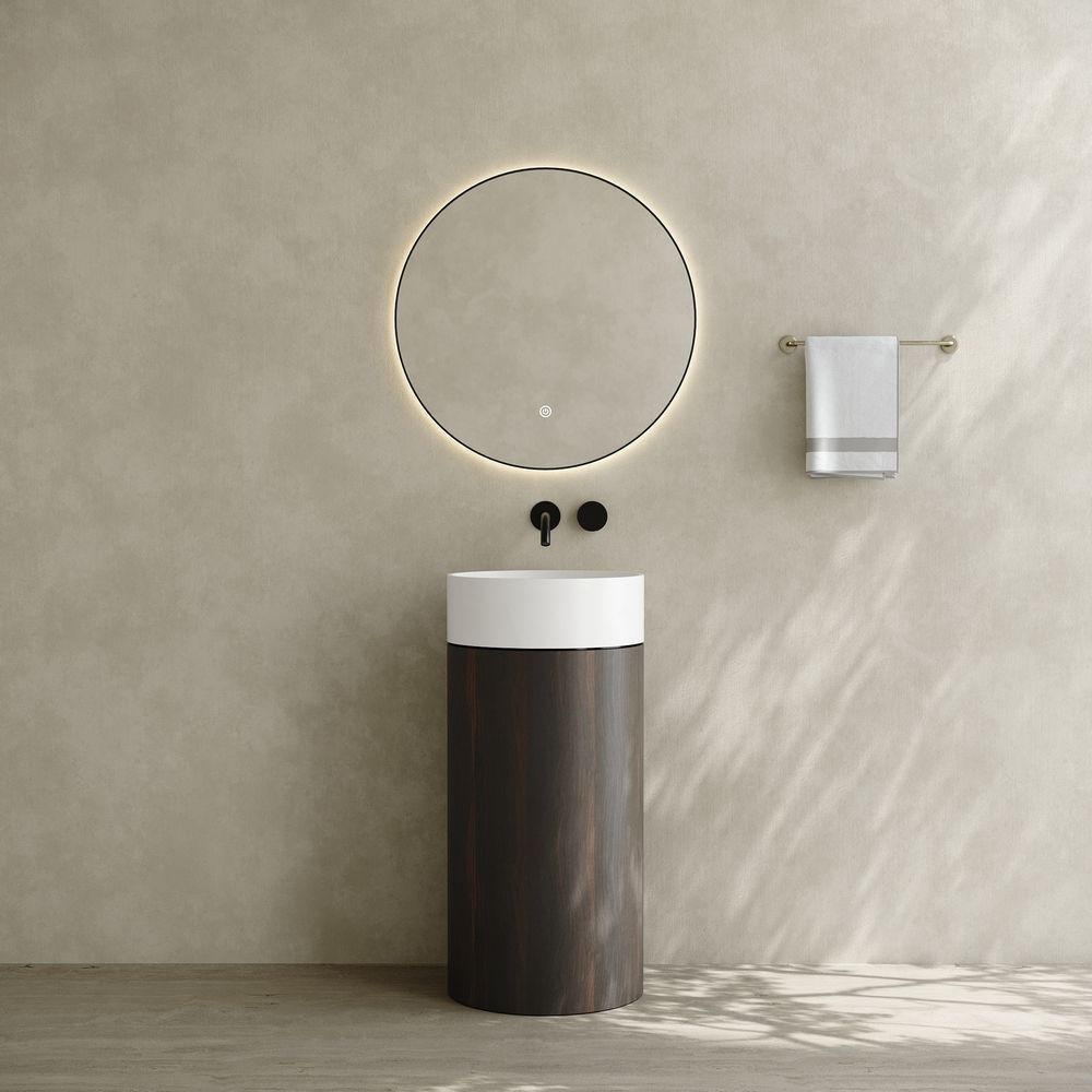 6401 Wood-Grain Solid Surface Basin with Solid Wood Pedestal