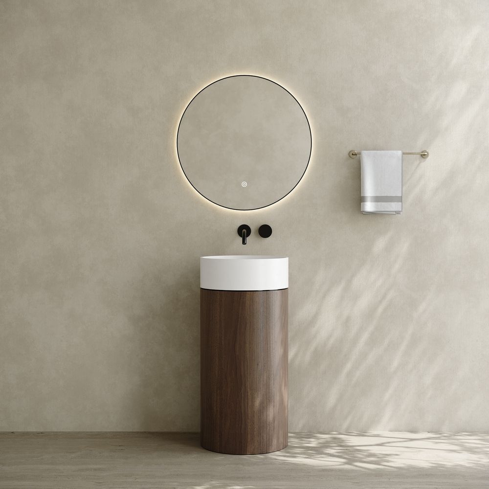 6401 Wood-Grain Solid Surface Basin with Solid Wood Pedestal