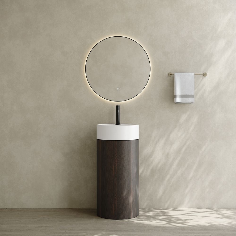 6402 Wood-Grain Solid Surface Pedestal Basin with Solid Wood Base