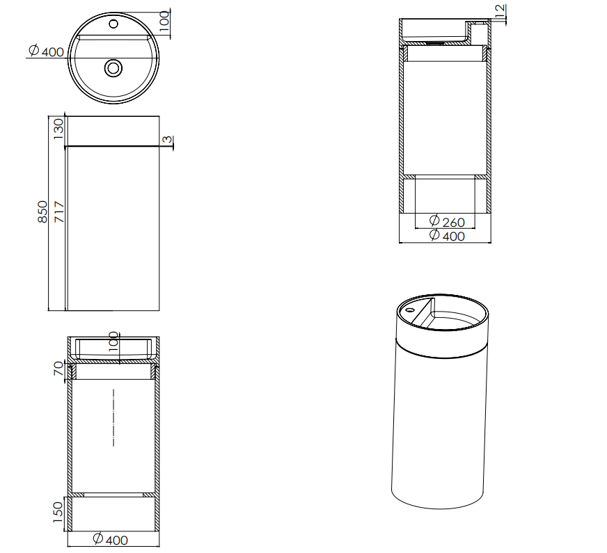 6402 Wood-Grain Solid Surface Pedestal Basin with Solid Wood Base