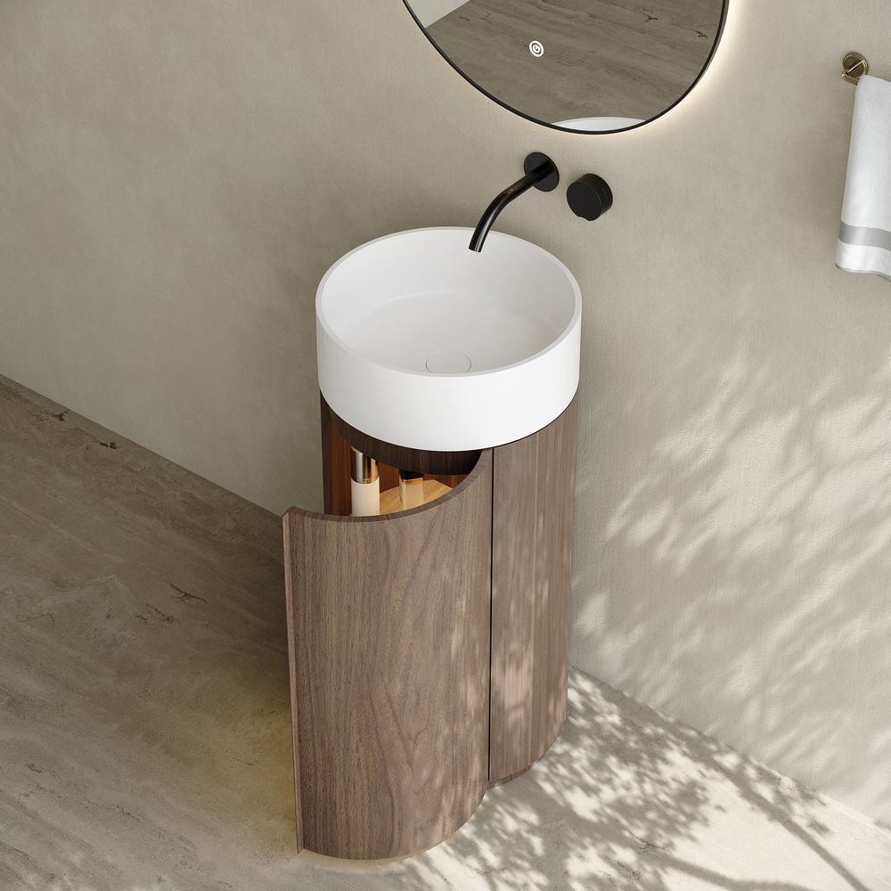 6403 Wood Grain Solid Surface Pedestal Basin