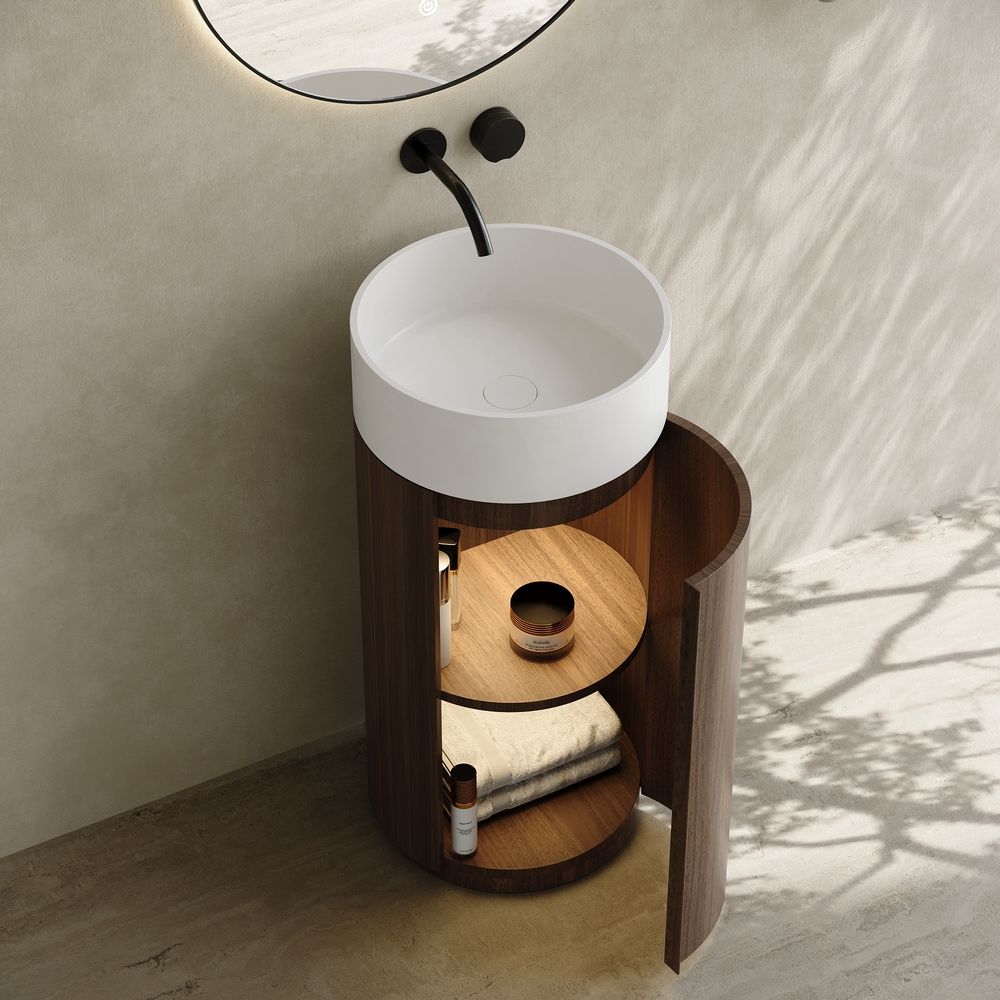 6403 Wood Grain Solid Surface Pedestal Basin